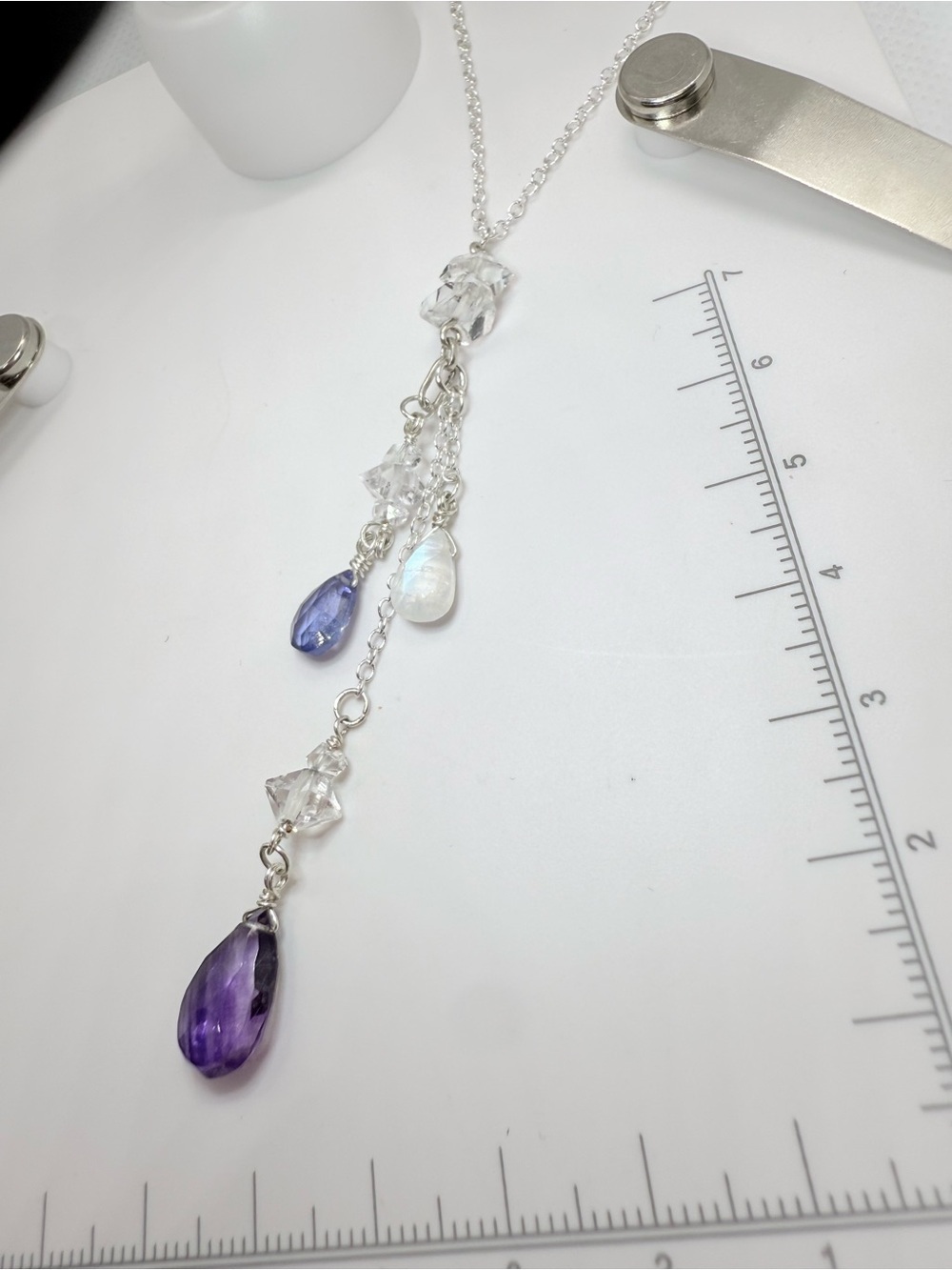 Handmade Multi-Gemstone Drop Necklace Silver Boho Dainty Necklace!